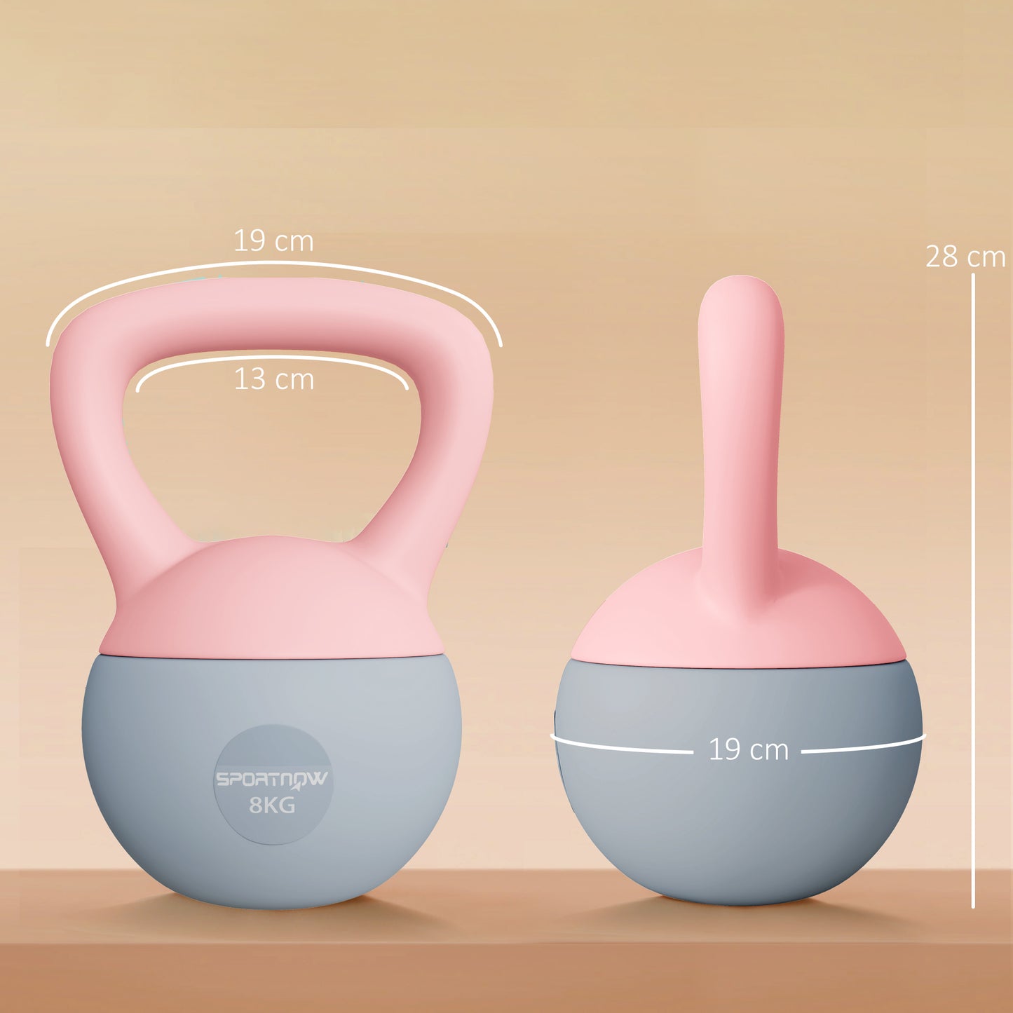 8KG Kettlebell with Soft Body and Non-Slip Handle, Pink and Grey