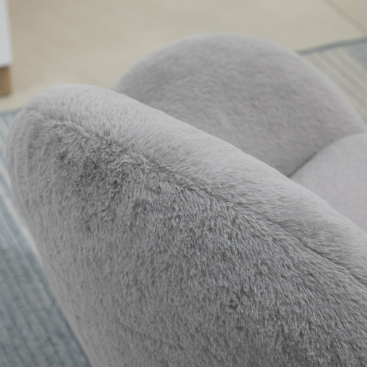 Fluffy Leisure Chair Office Chair with Backrest and Armrest for Home Bedroom Living Room with Wheels Grey