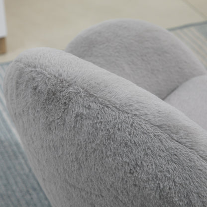 Fluffy Leisure Chair Office Chair with Backrest and Armrest for Home Bedroom Living Room with Wheels Grey