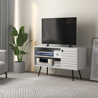 TV Unit for 50" TVs with 2 Open Shelves, Door and 2 Cable Holes, White