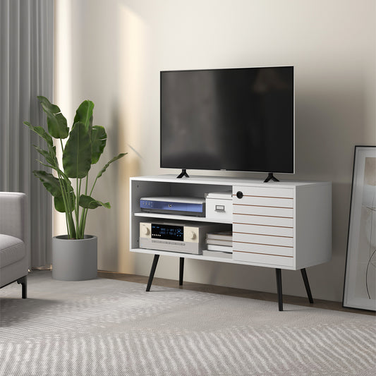 TV Unit for 50" TVs with 2 Open Shelves, Door and 2 Cable Holes, White
