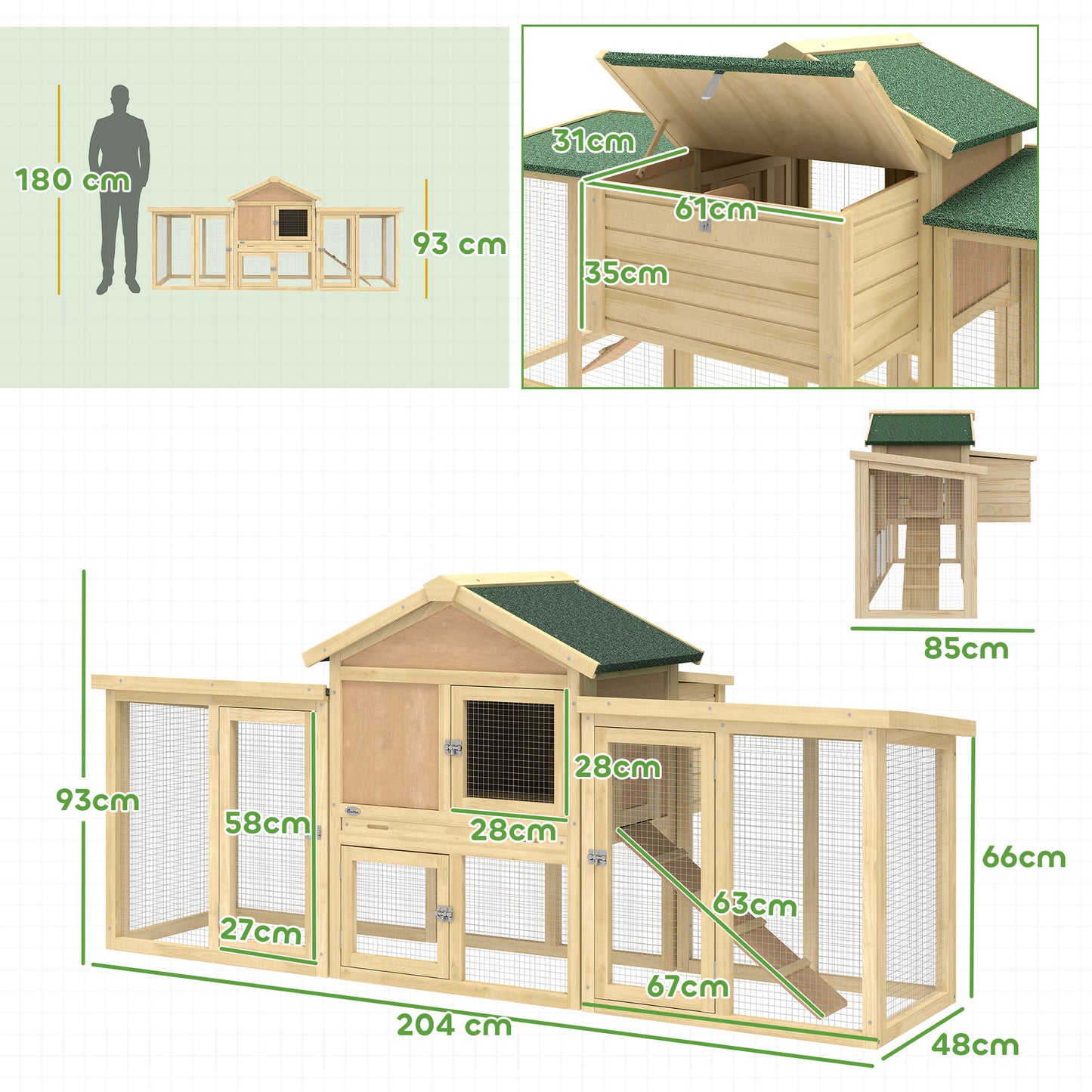 Wooden Chicken Coop Hen House with Nesting Box Run