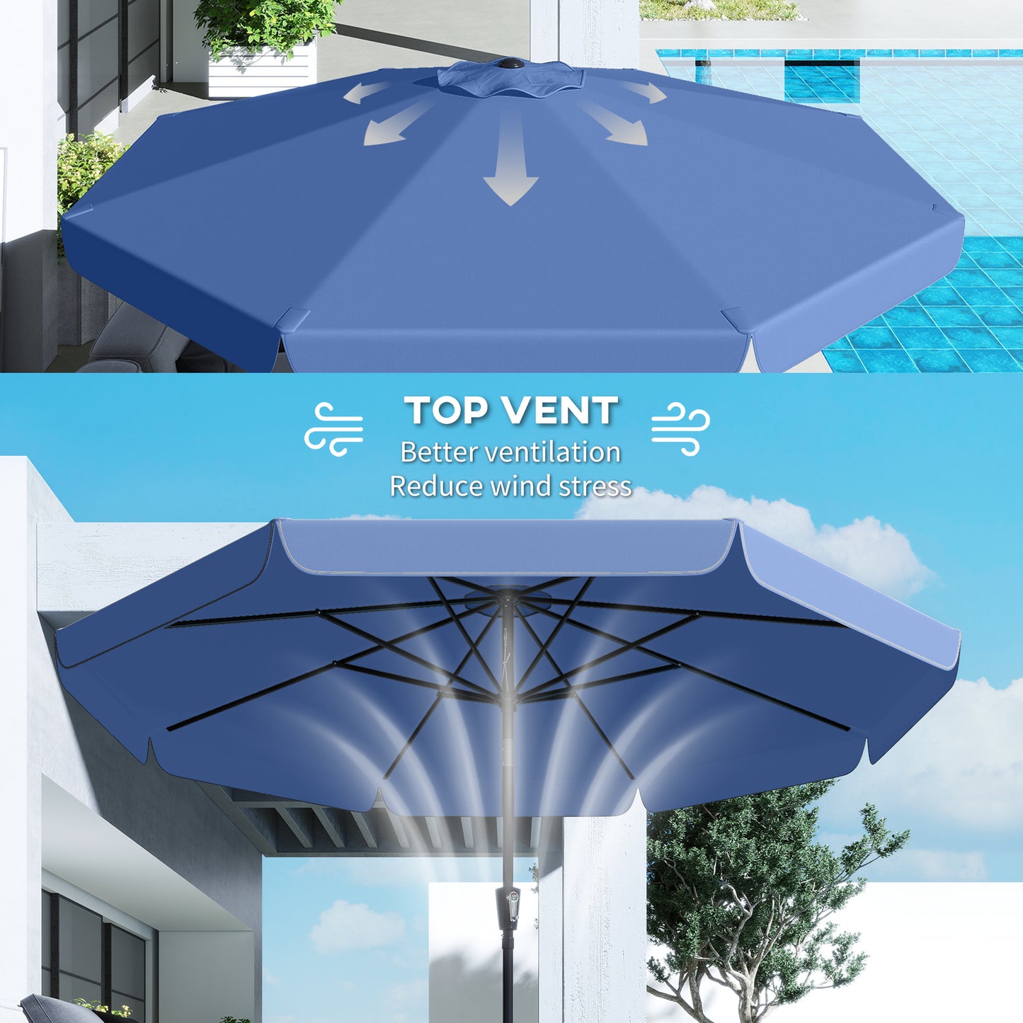 3 m Garden Parasol with Tilt & Crank, UPF30+ Outdoor Table Umbrella