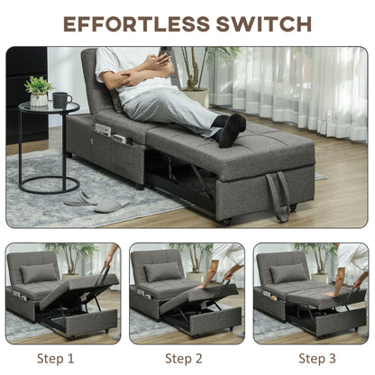 4-in-1 Pull Out Sleeper Chair Bed with Pockets, Charcoal Grey
