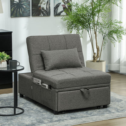 4-in-1 Pull Out Sleeper Chair Bed with Pockets, Charcoal Grey