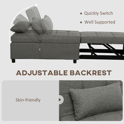 4-in-1 Pull Out Sleeper Chair Bed with Pockets, Charcoal Grey