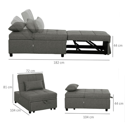 4-in-1 Pull Out Sleeper Chair Bed with Pockets, Charcoal Grey