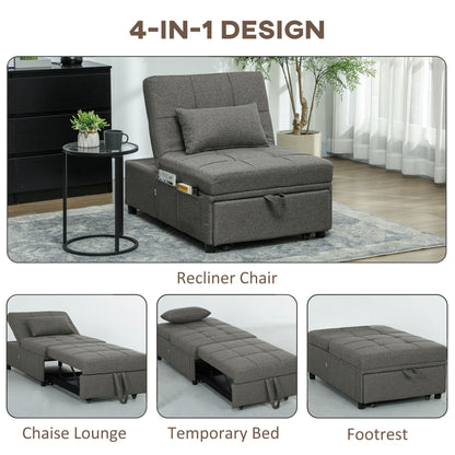 4-in-1 Pull Out Sleeper Chair Bed with Pockets, Charcoal Grey