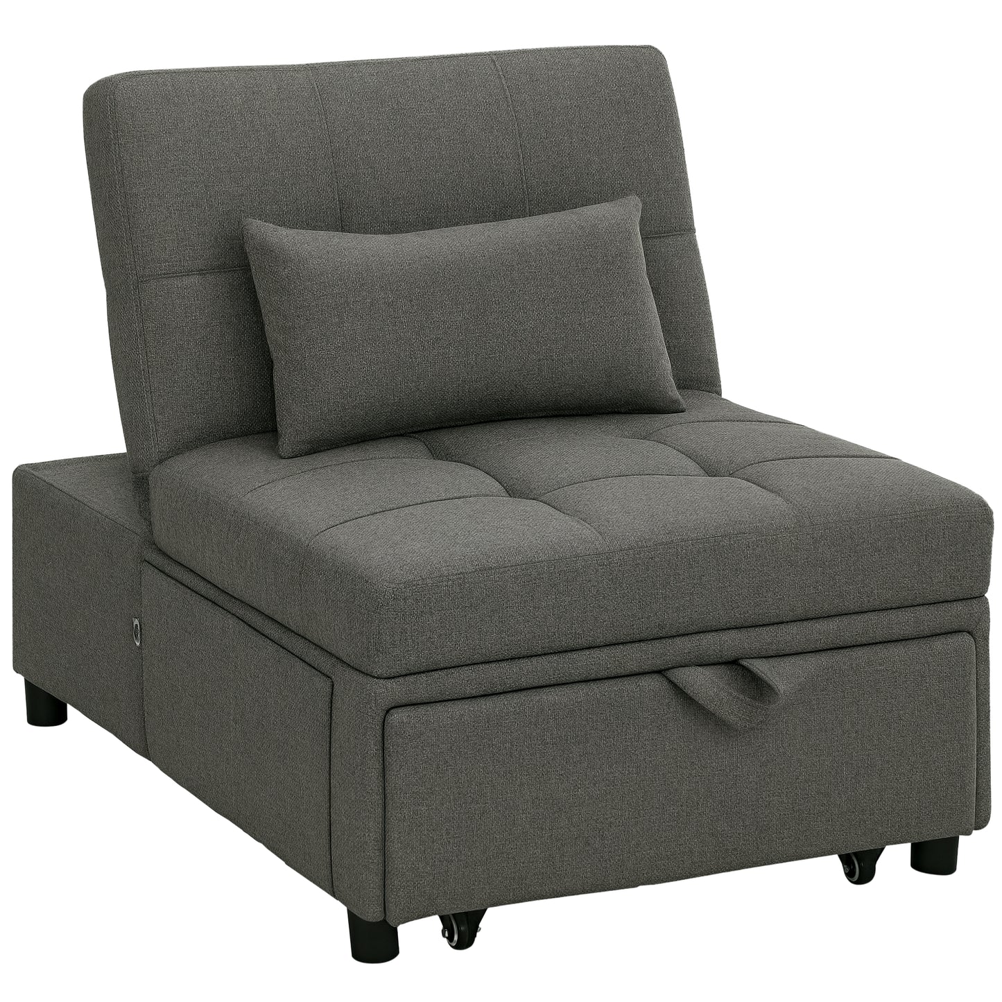 4-in-1 Pull Out Sleeper Chair Bed with Pockets, Charcoal Grey