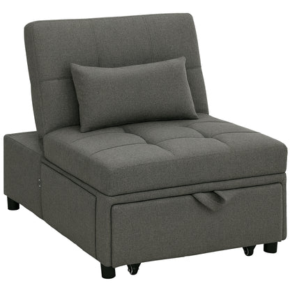4-in-1 Pull Out Sleeper Chair Bed with Pockets, Charcoal Grey