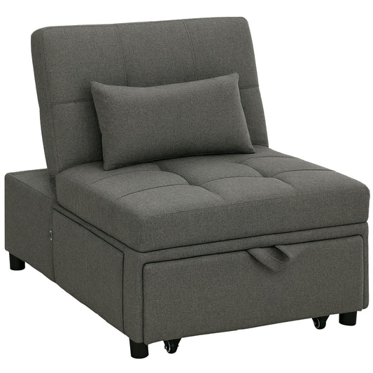 4-in-1 Pull Out Sleeper Chair Bed with Pockets, Charcoal Grey