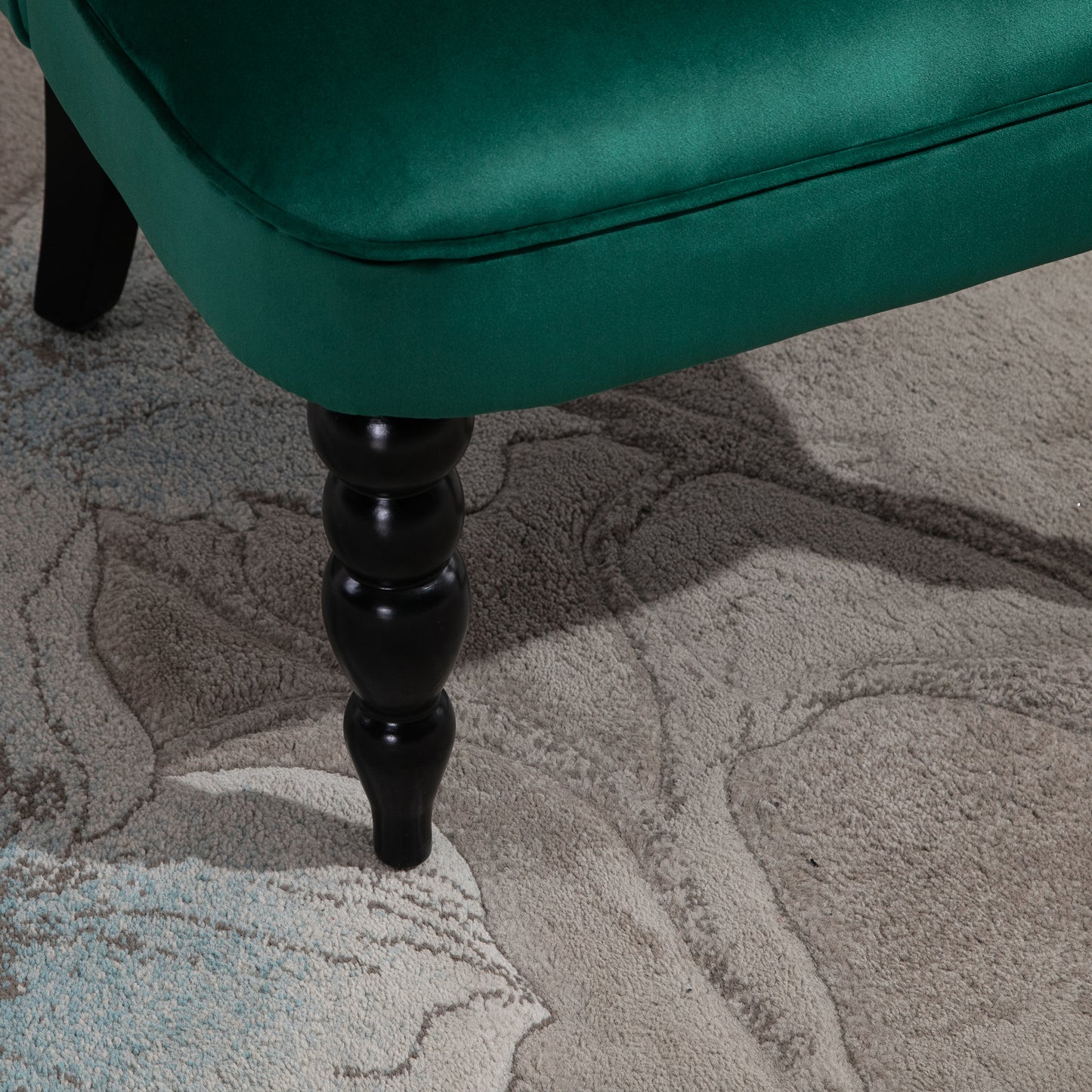 Velvet Accent Chair Tufted Wingback Chair w/ Rubber Wood Legs Dark Green