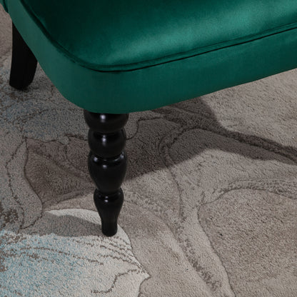 Velvet Accent Chair Tufted Wingback Chair w/ Rubber Wood Legs Dark Green