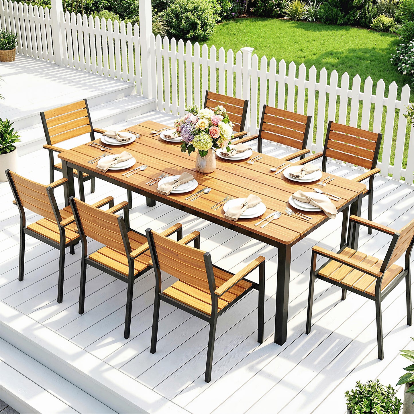 180 x 86 cm Garden Dining Table for 6-8 Person, Teak