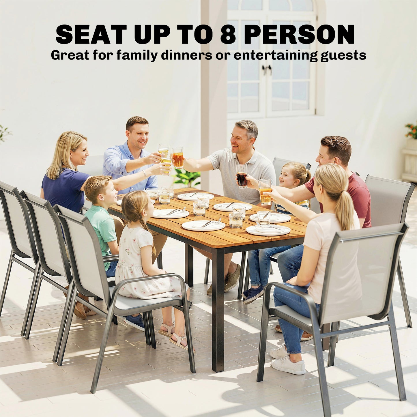 180 x 86 cm Garden Dining Table for 6-8 Person, Teak