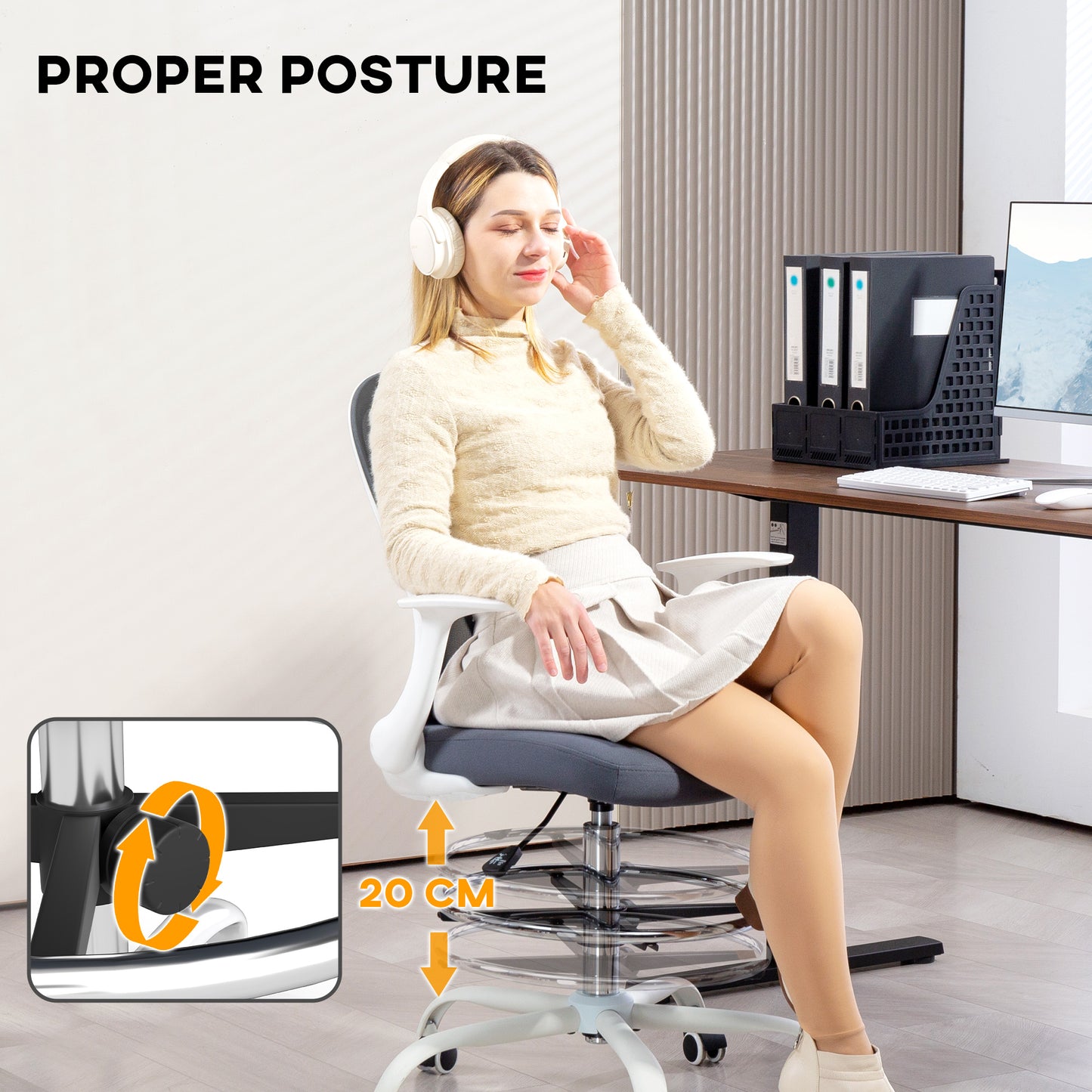 Mesh Draughtsman Chair, Ergonomic Drafting Chair, Grey