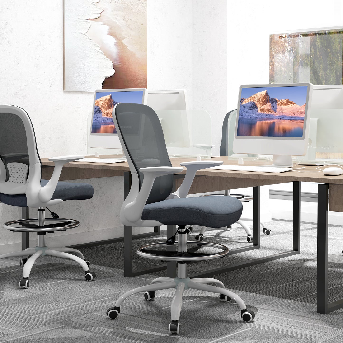 Mesh Draughtsman Chair, Ergonomic Drafting Chair, Grey