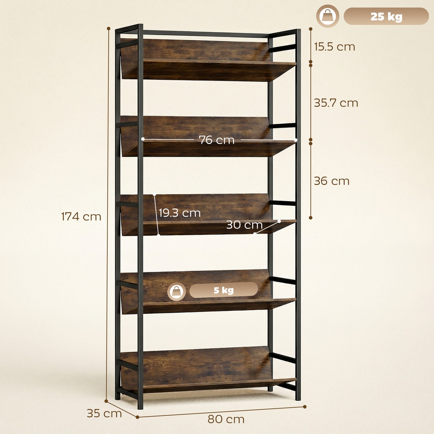 836-690V00AK Anti-Slip Design 5-Tier Rustic Brown