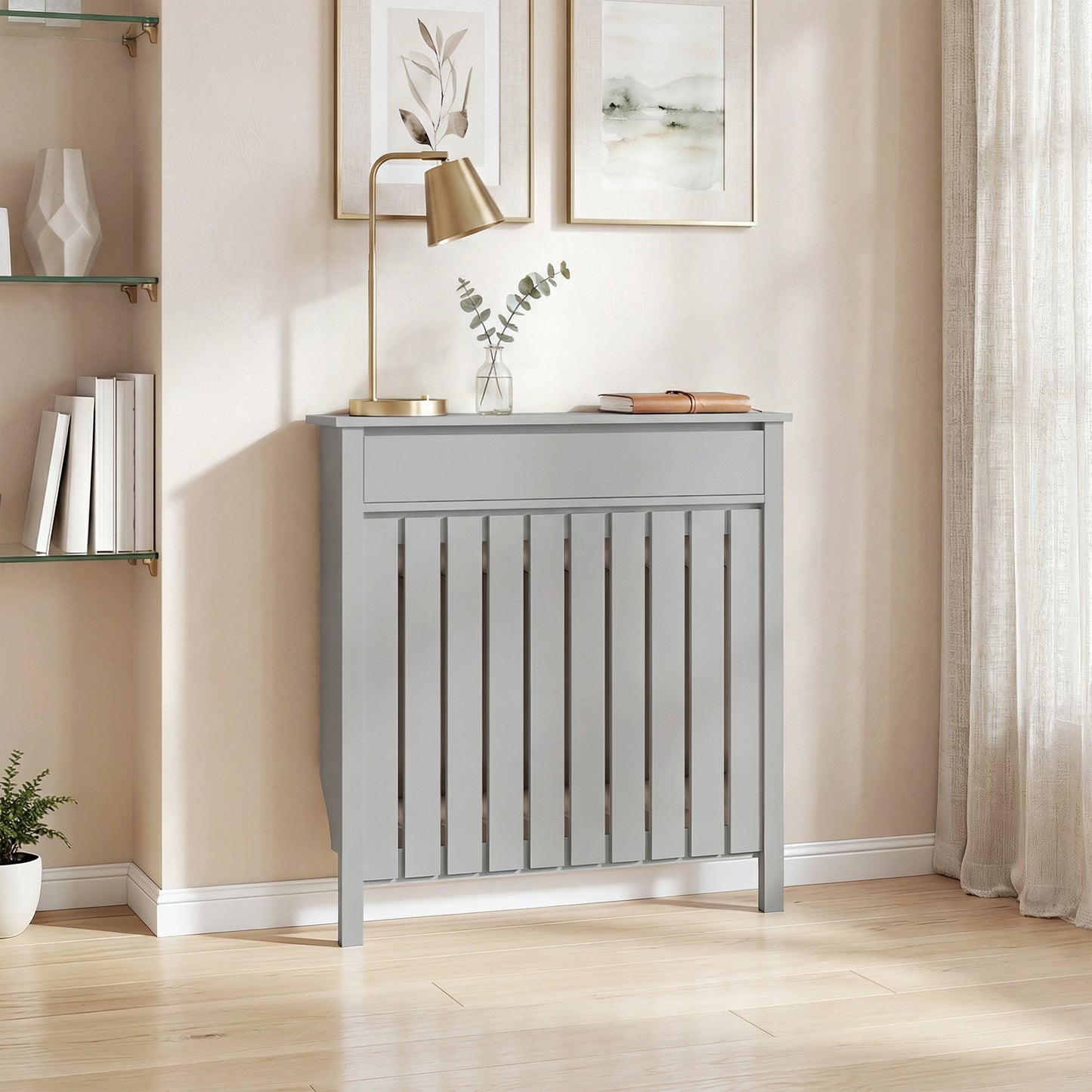 Radiator Cover with Drawer and Vertical Slats Grey