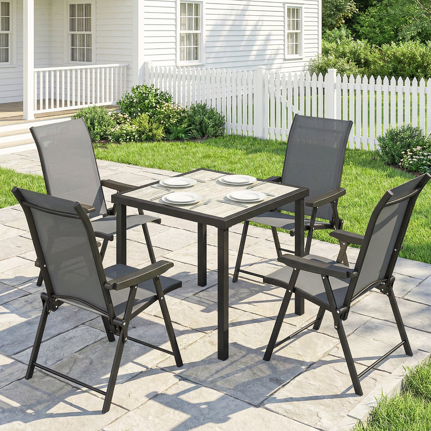 5 Pieces Outdoor Dining Set, Garden Dining Set for 4, Grey