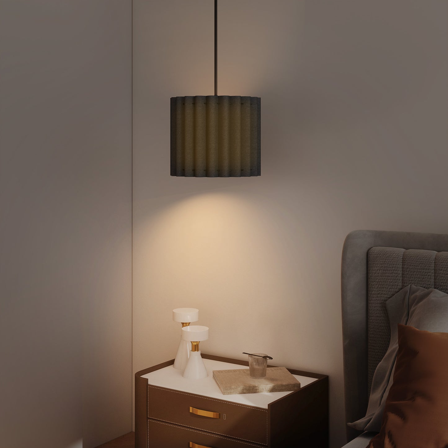 Linen Pendant Light, E27 Lampshade for Living Room, Bedroom, Black