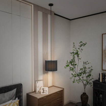 Linen Pendant Light, E27 Lampshade for Living Room, Bedroom, Black