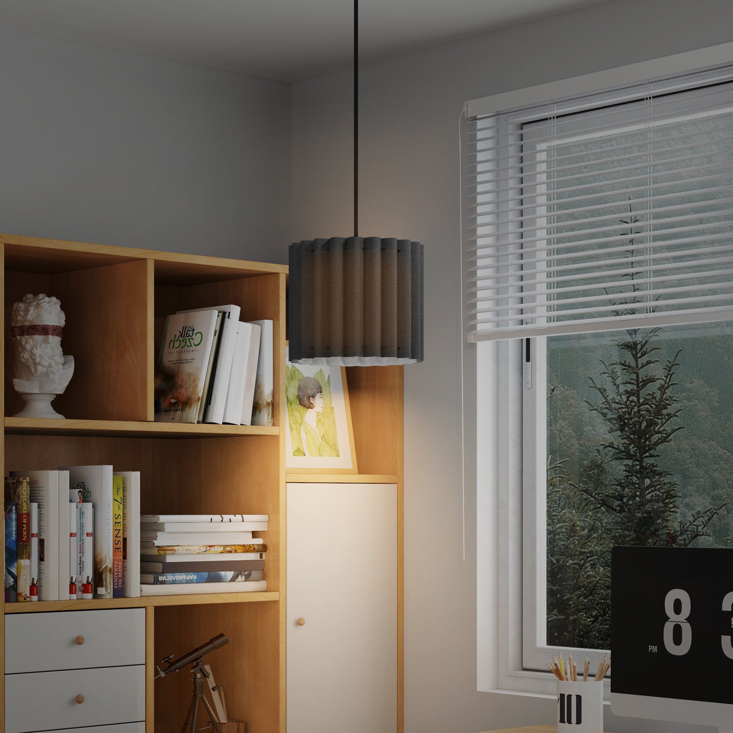 Linen Pendant Light, E27 Lampshade for Living Room, Bedroom, Black