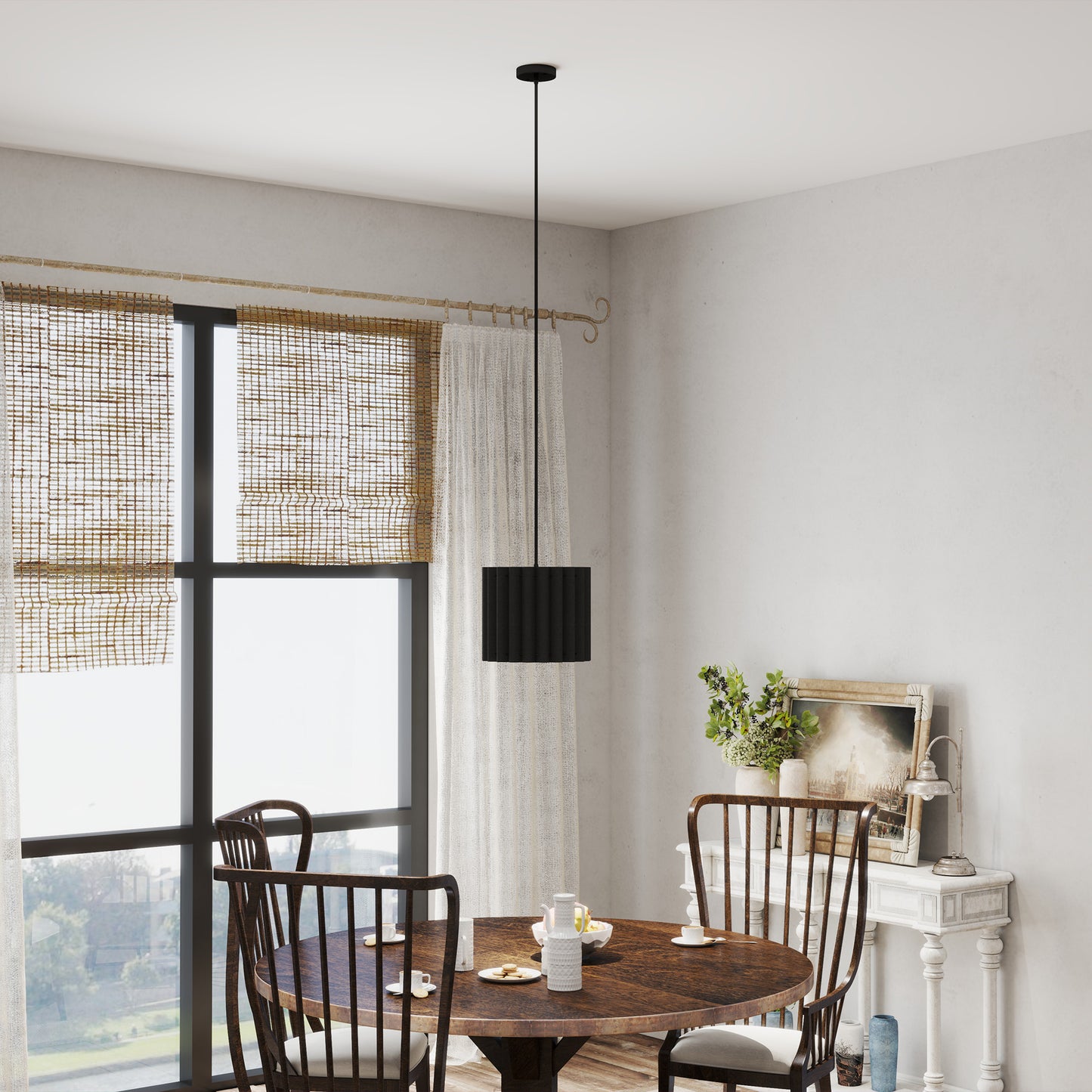 Linen Pendant Light, E27 Lampshade for Living Room, Bedroom, Black