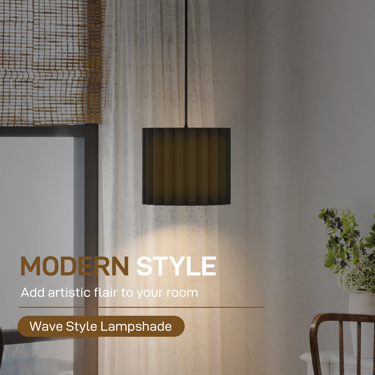 Linen Pendant Light, E27 Lampshade for Living Room, Bedroom, Black