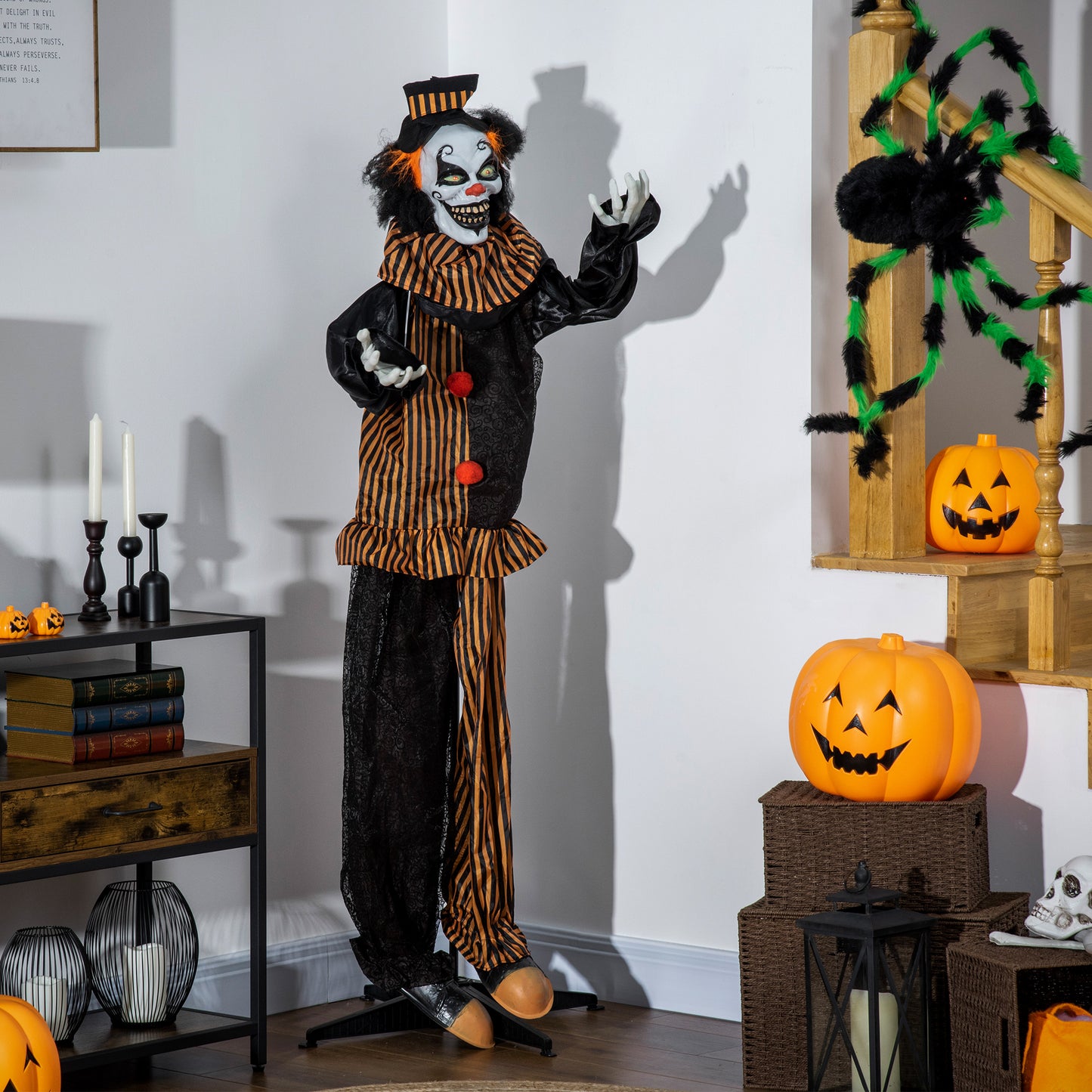 67" Animated Prop Circus Clown, Indoor Outdoor Halloween Decorations