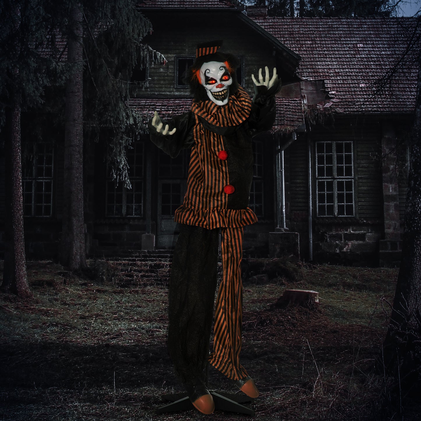 67" Animated Prop Circus Clown, Indoor Outdoor Halloween Decorations
