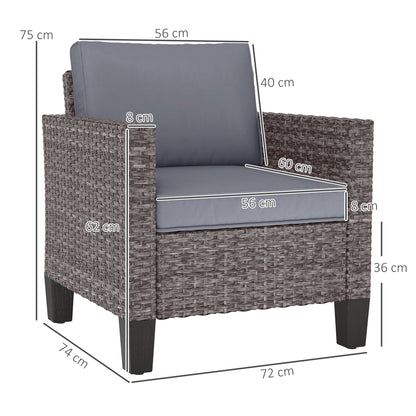Single Rattan Chair, Garden Armchair with Cushions, Dark Grey