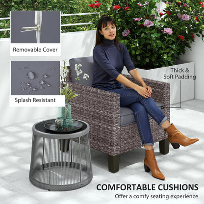 Single Rattan Chair, Garden Armchair with Cushions, Dark Grey
