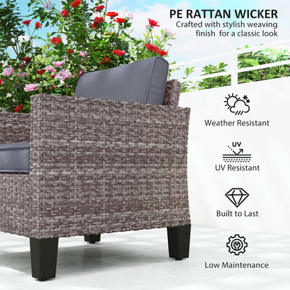 Single Rattan Chair, Garden Armchair with Cushions, Dark Grey