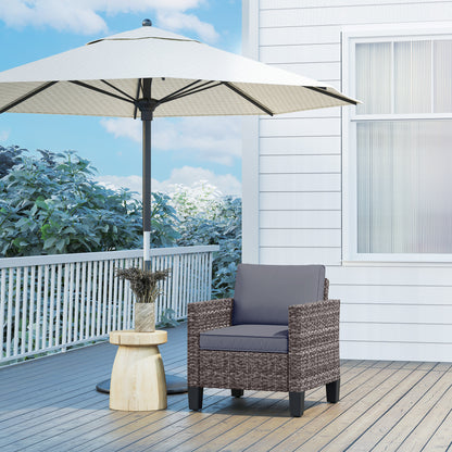 Single Rattan Chair, Garden Armchair with Cushions, Dark Grey