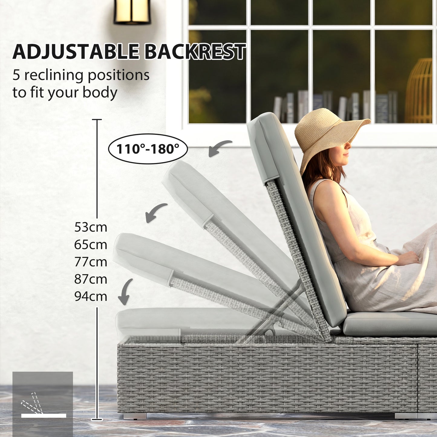 Patio Rattan Chaise Lounge Garden Pool Wicker Sun Lounger Adjustable