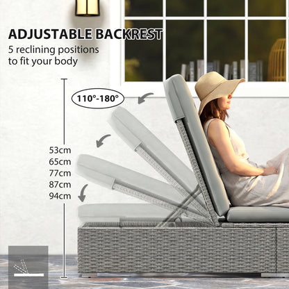 Patio Rattan Chaise Lounge Garden Pool Wicker Sun Lounger Adjustable