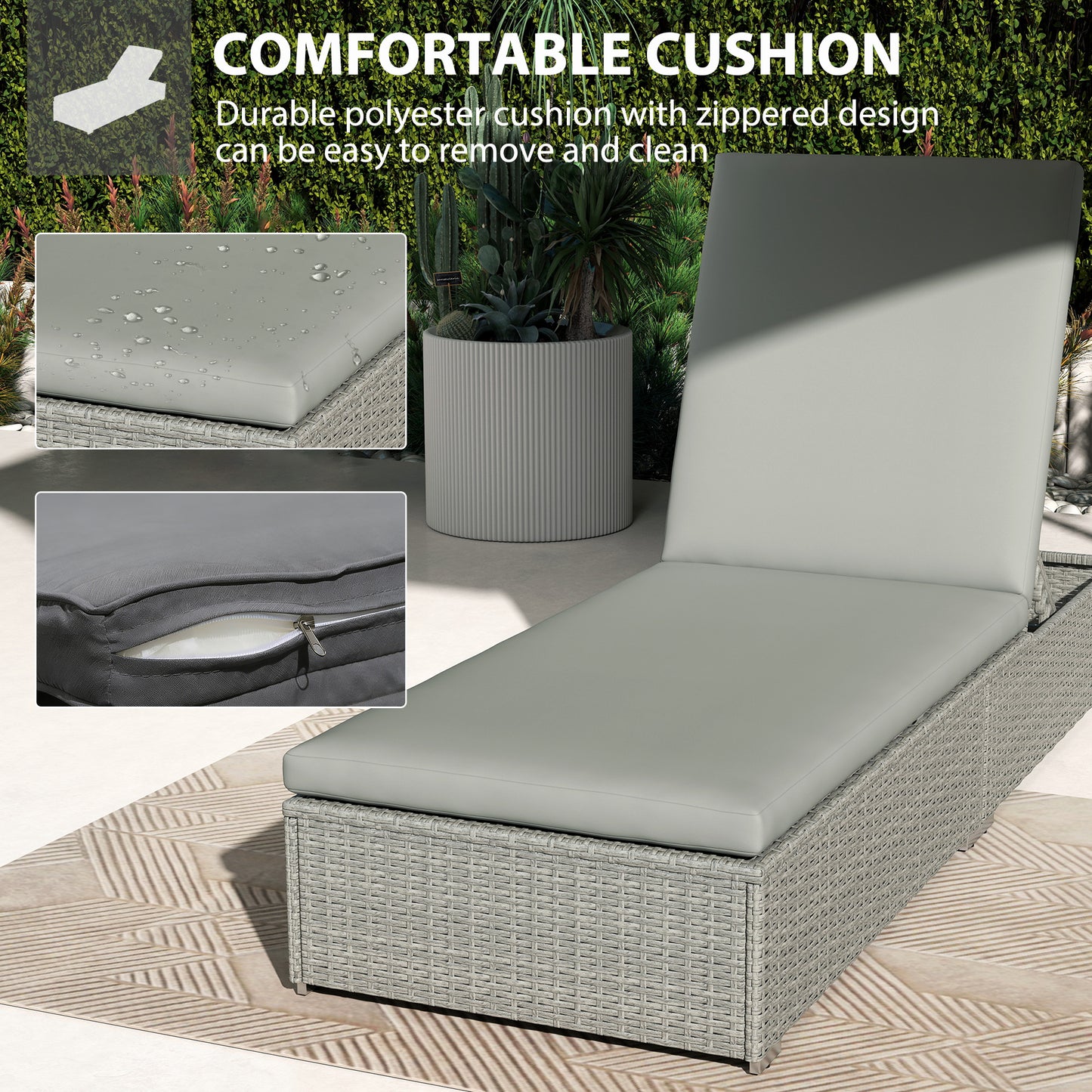 Patio Rattan Chaise Lounge Garden Pool Wicker Sun Lounger Adjustable