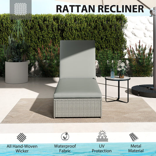 Patio Rattan Chaise Lounge Garden Pool Wicker Sun Lounger Adjustable
