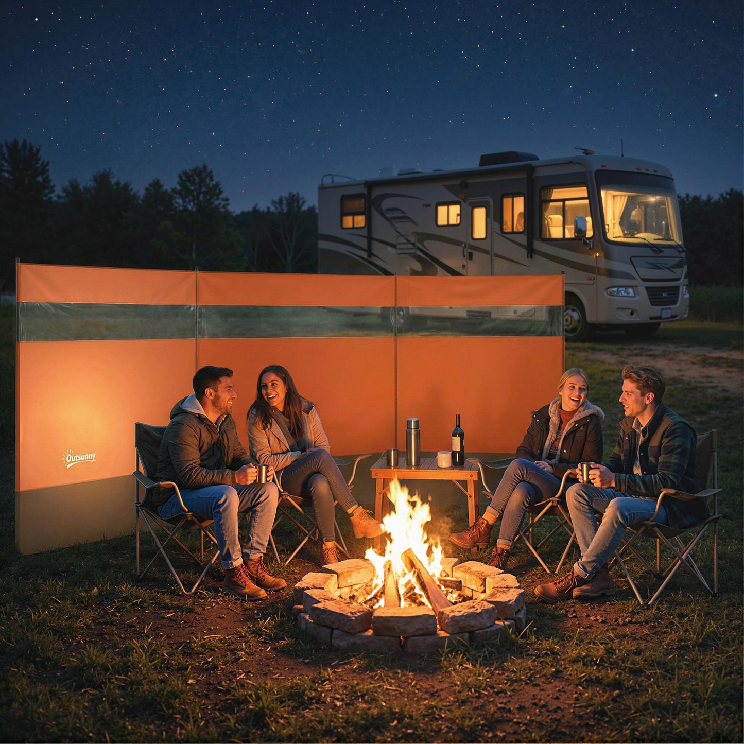 Camping Windbreaks with Clear Windows, 440 x 140cm, Orange