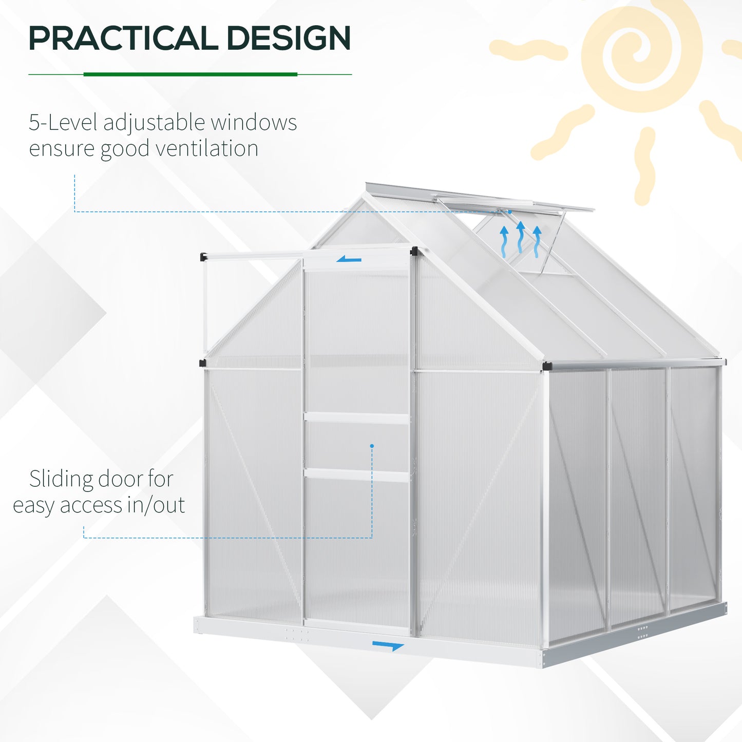 Polycarbonate Walk-in Garden Greenhouse w/ Sliding Door Silver Tone