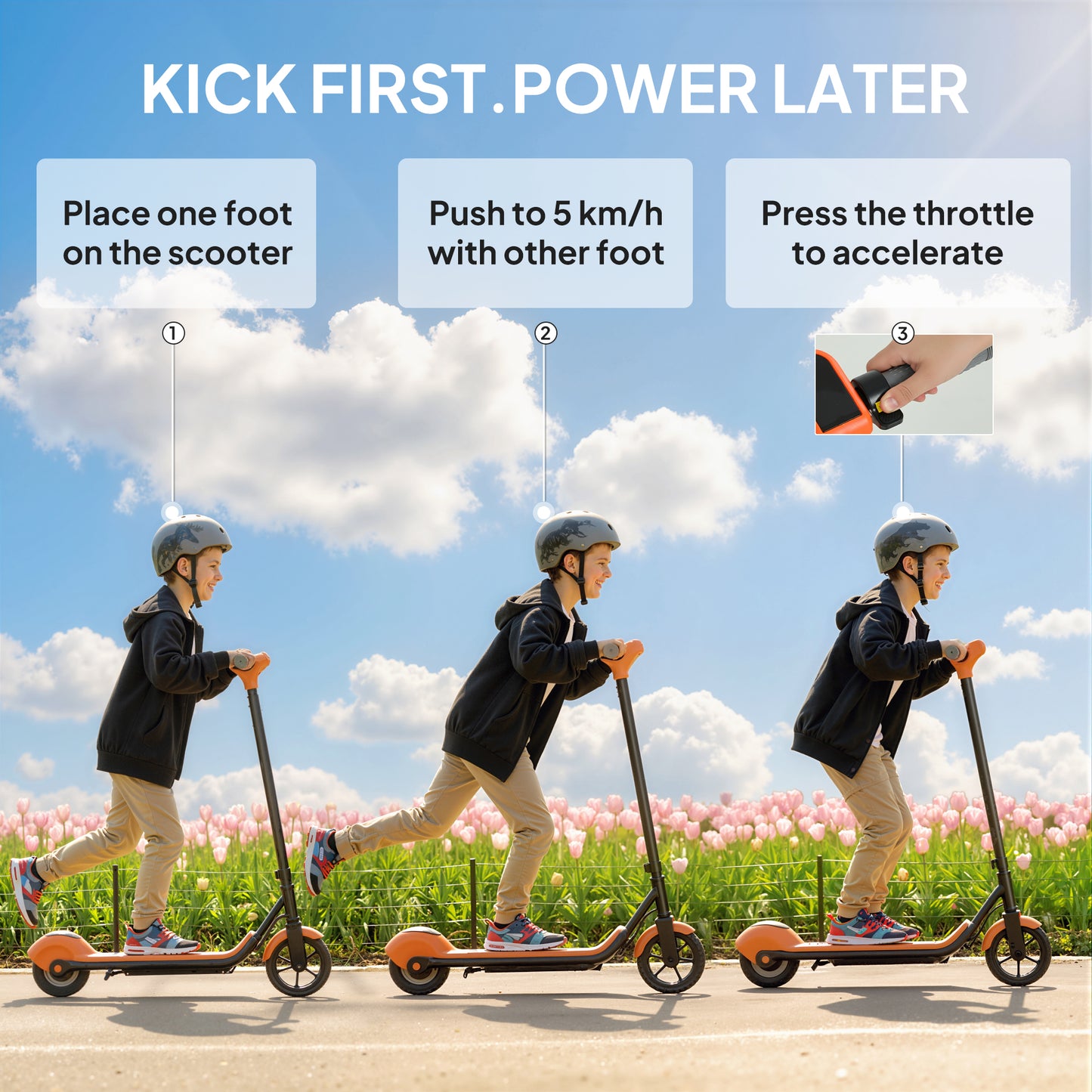 Electric Scooter, Lightweight E Scooter with LED Display, Orange