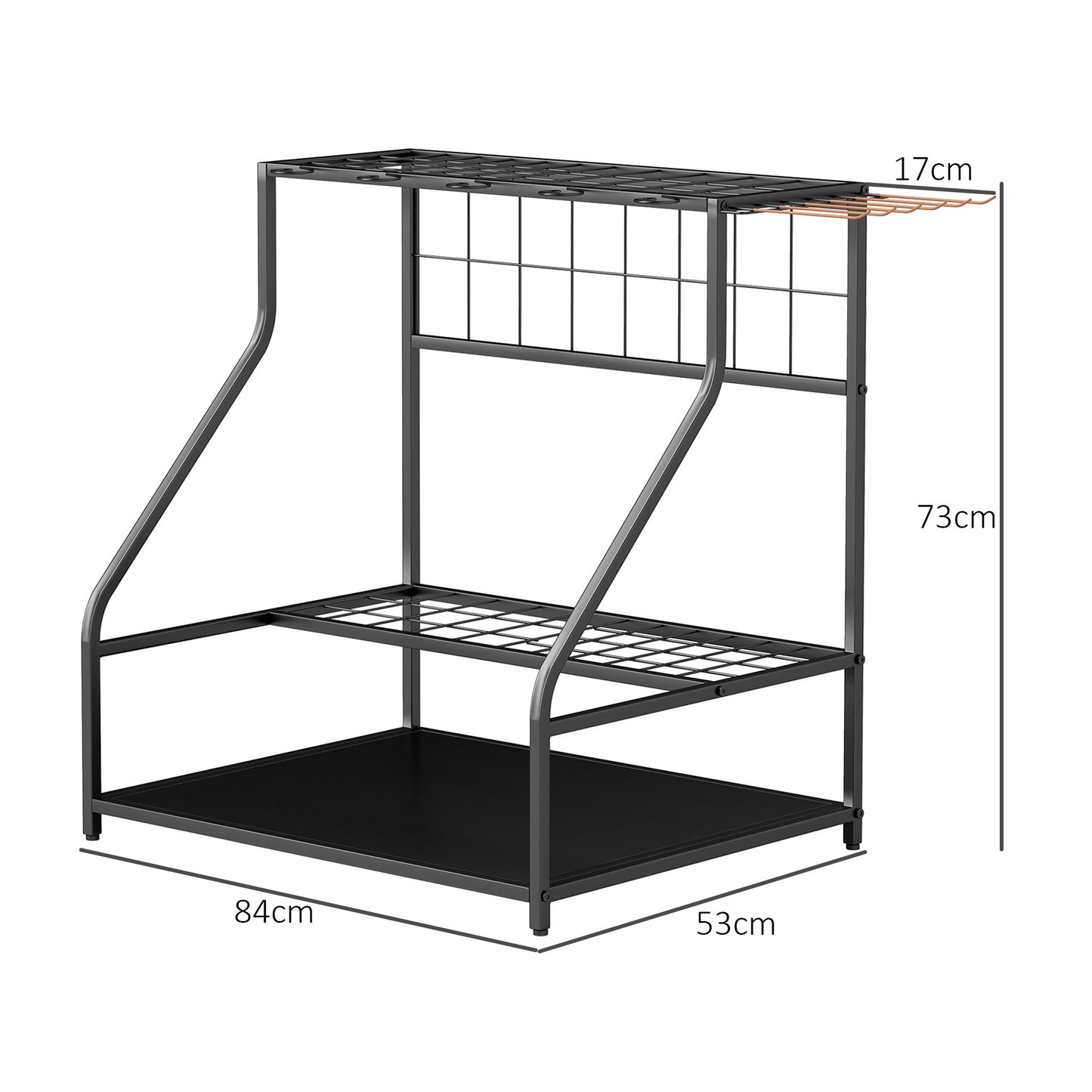 Garden Tool Storage Rack, 3-Tier Garden Tool Rack with 11 Hooks
