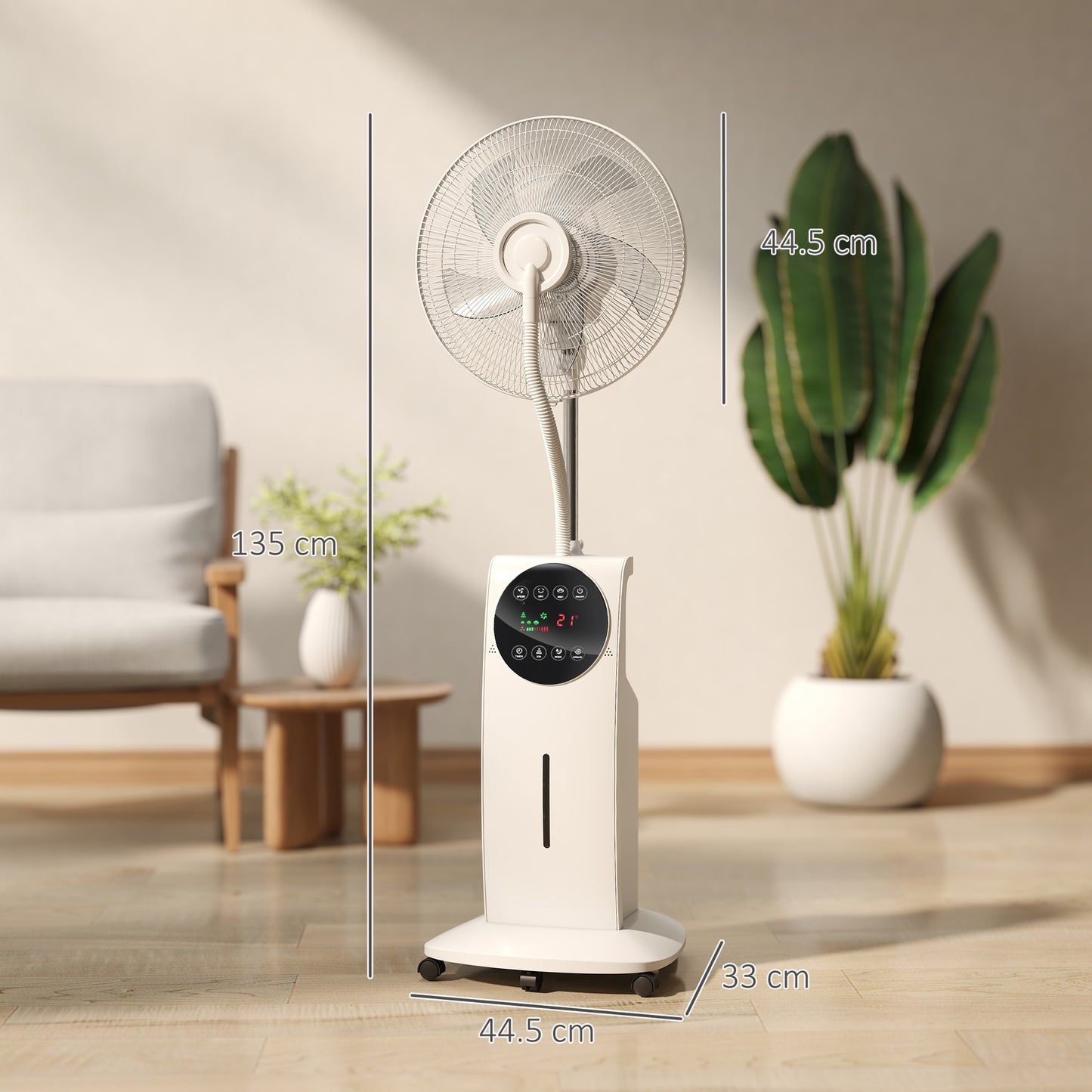 16" Pedestal Fan with Water Mist Spray Standing Fan, 3.1L Tank, White