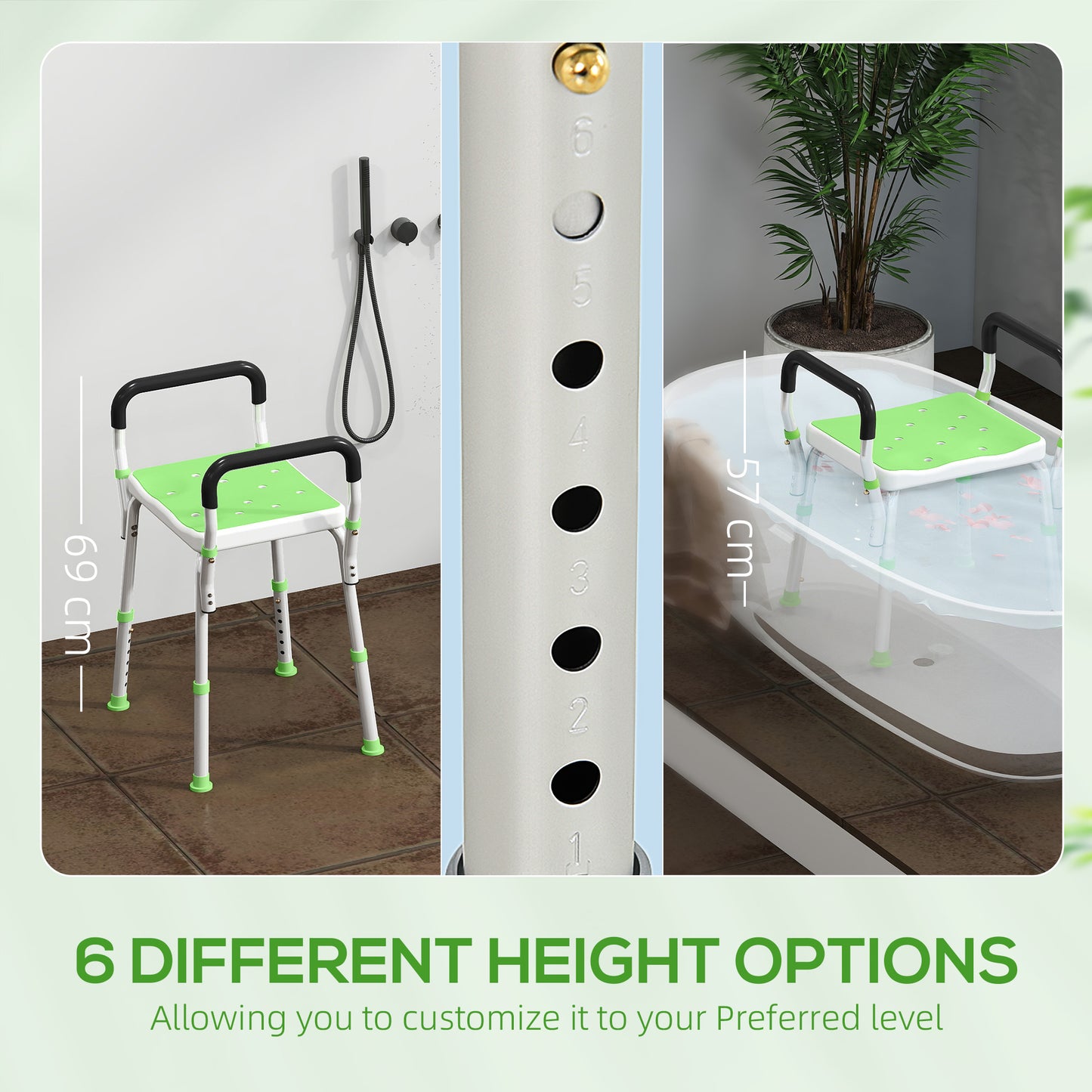 Rust-Free Aluminium Bath Chair with Adjustable Height, Green