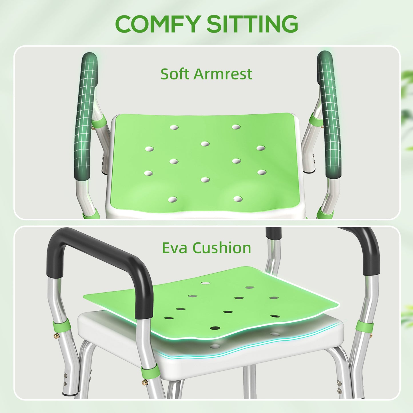 Rust-Free Aluminium Bath Chair with Adjustable Height, Green