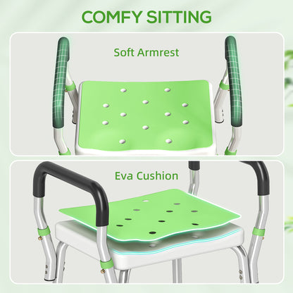 Rust-Free Aluminium Bath Chair with Adjustable Height, Green