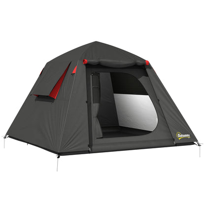 Camping Tent, 2 Man Dome Tent with 2 Doors and 2 Windows, 3000mm Waterproof, with Sewn-in Groundsheet, Carry Bag and Top Hook for Fishing Hiking Festival, Dark Grey & Red