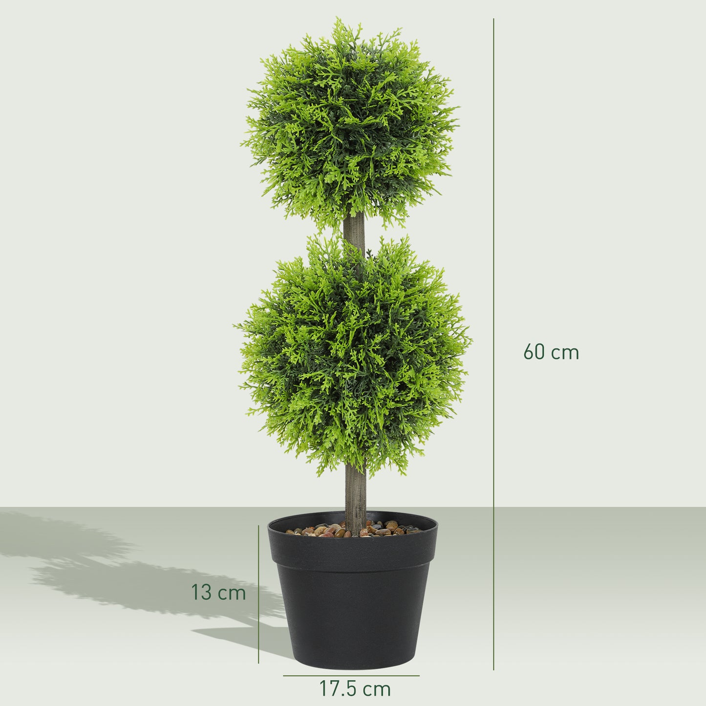 Set of 2 Artificial Topiary Cypress Ball Trees with Pot and Pebbles