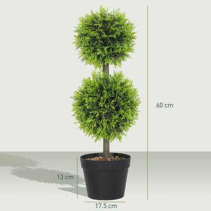 Set of 2 Artificial Topiary Cypress Ball Trees with Pot and Pebbles